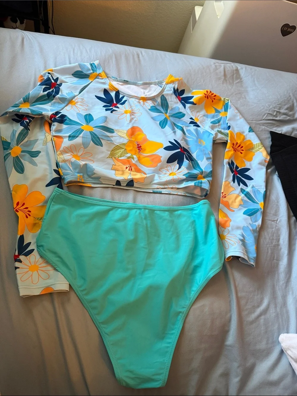 Floral print long sleeve two pieces Upf50+ rash protector